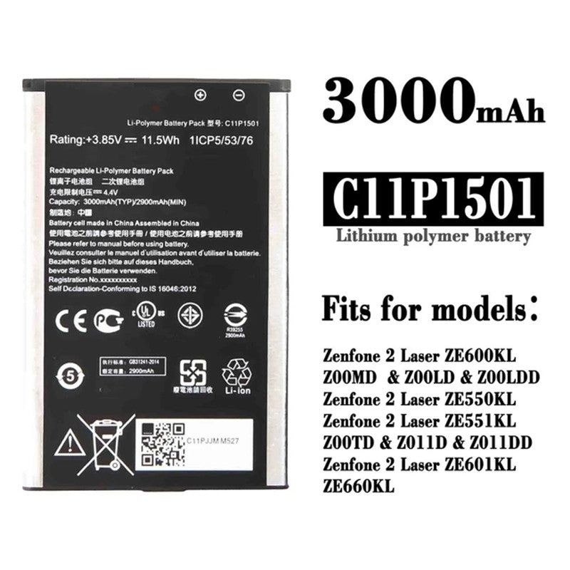 Batterie de remplacement pour ASUS Zenfone 2 Laser (ZE601KL ZE550KL ZD551KL), C11P1501 Batterie de remplacement pour ASUS Zenfone 2 Laser (ZE601KL ZE550KL ZD551KL), C11P1501